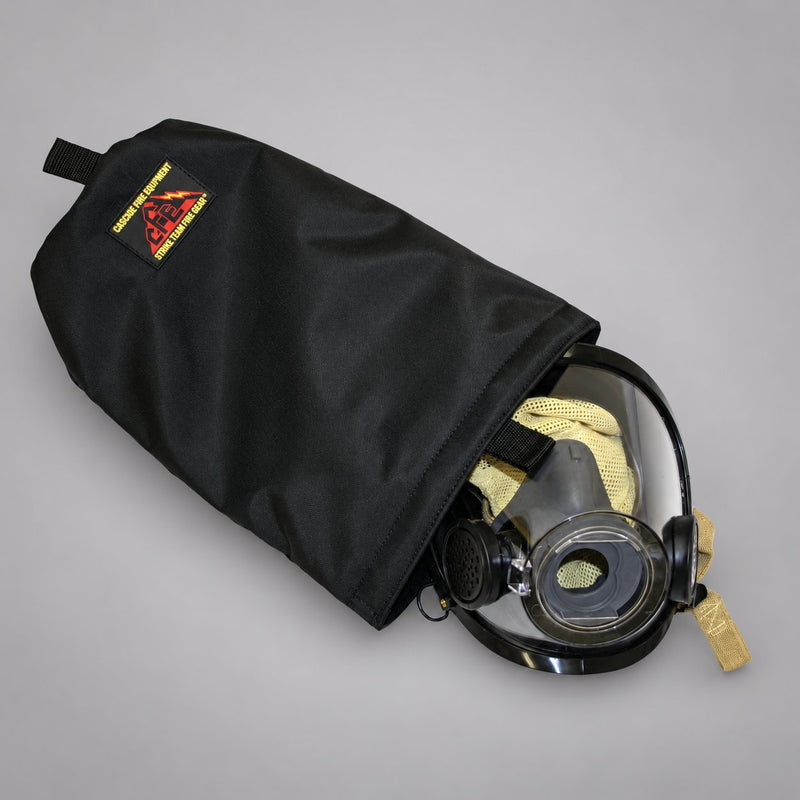 Strike Team low profile SCBA mask bag shown with a facepiece