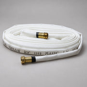White lay-flat Toy Hose coil with brass garden hose thread couplings